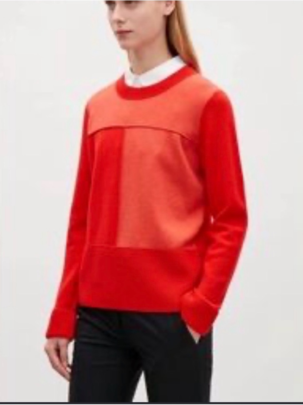 COS Orange Colorblock Crewneck Sweater